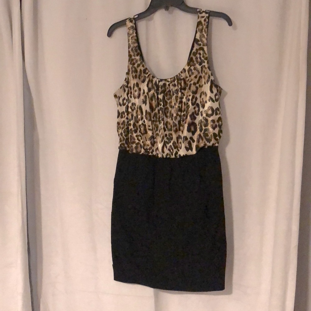 Leopard top, black mini dress